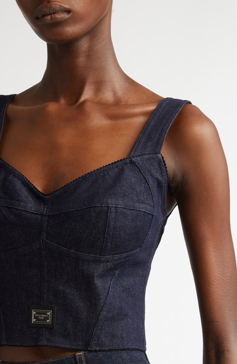 Dolce&Gabbana Logo Plaque Denim Corset Top, Alternate, color, S9001 Variante Abbinata