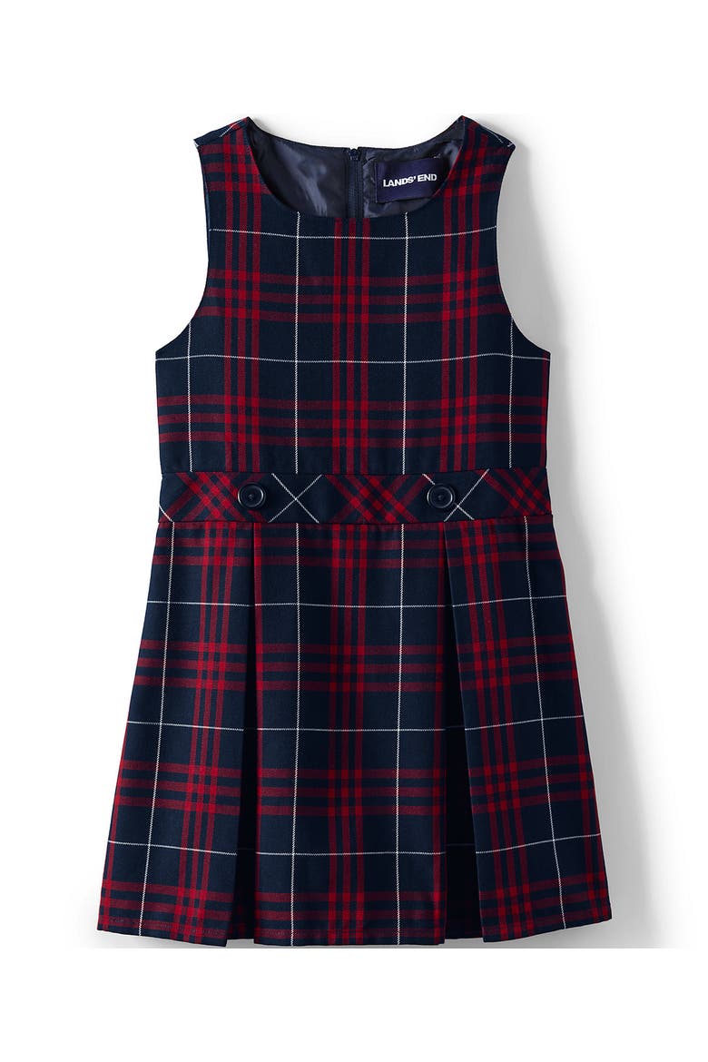 Girls Plus Top of Knee Plaid Jumper, Alternate, color, Classic Navy Large Plaid