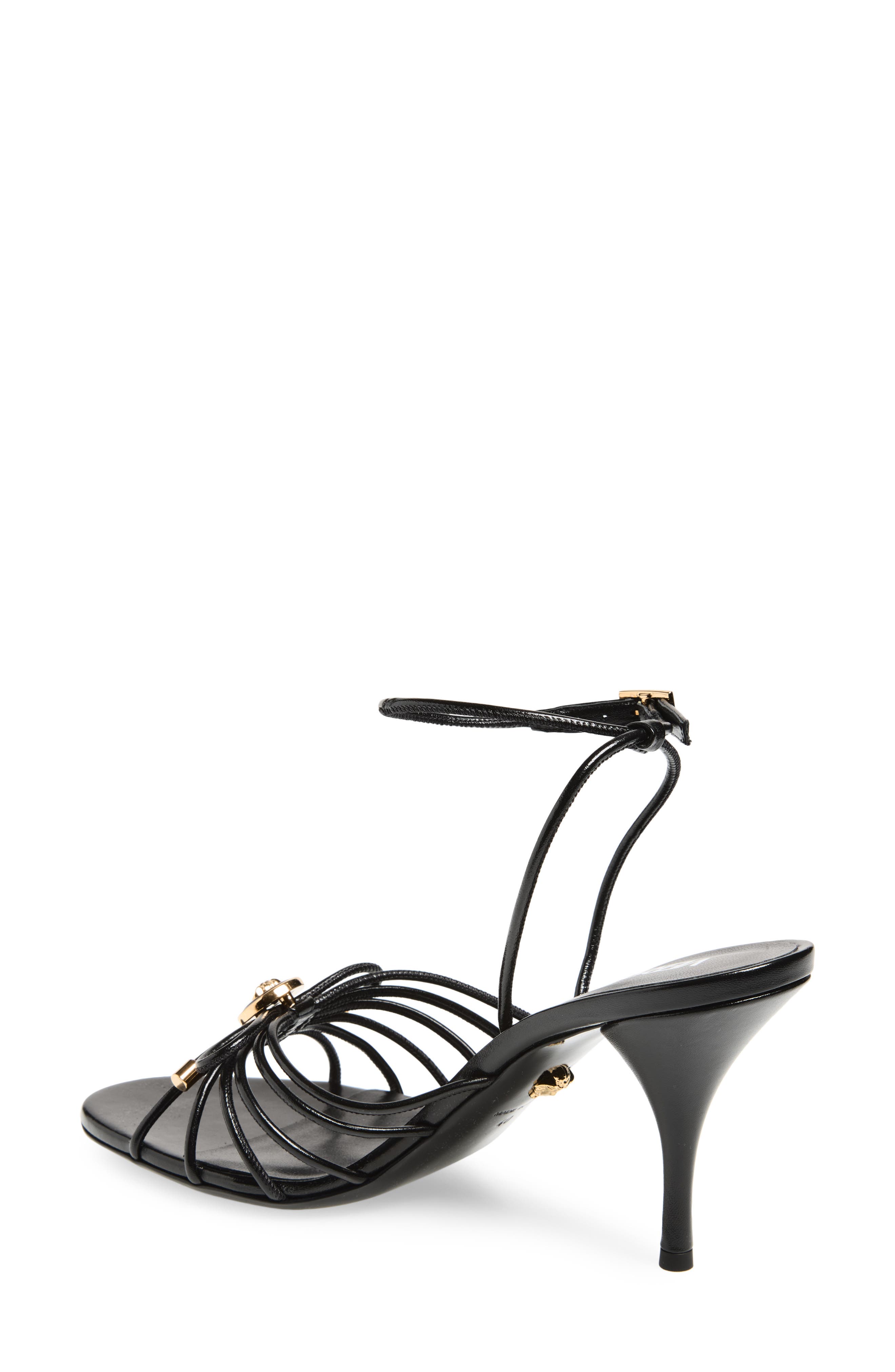 Versace Opera Bow Strappy Ankle Strap Sandal, Alternate, color, Black-Versace Gold