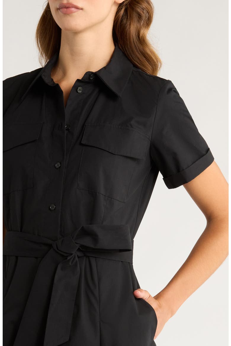 Box Pleat Tie Belt Cotton Maxi Shirtdress, Alternate, color, RICH BLACK