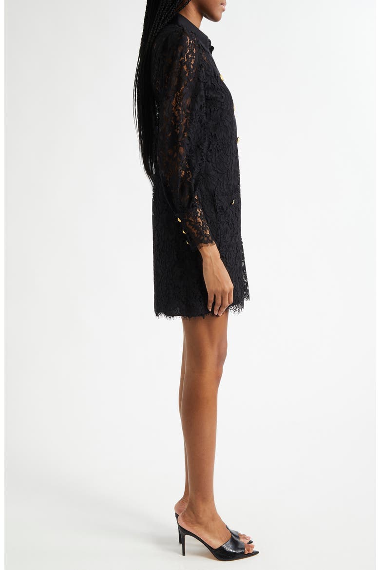Sakura Lace Long Sleeve Mini Shirtdress, Alternate, color, BLACK