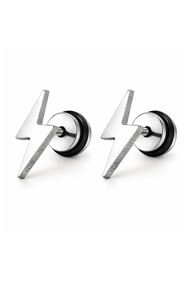 Stainless Steel Lightning Bolt Screwback Stud Earrings, Main, color, SILVER