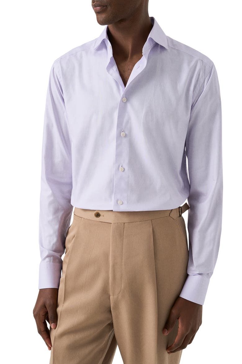 Contemporary Fit Light Purple Microcheck Cotton Dobby Dress Shirt, Main, color, LIGHT PURPLE