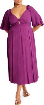 City Chic Shae Keyhole Detail Balloon Sleeve Midi Dress