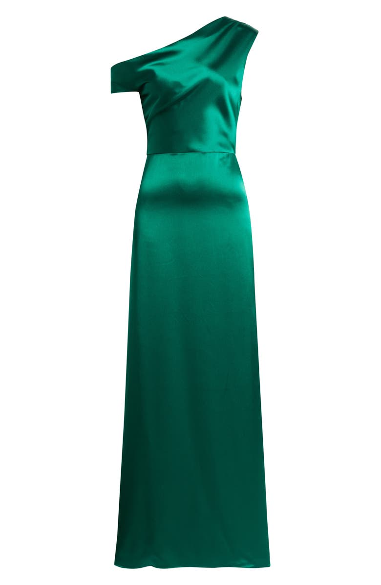 Amsale Alden One-Shoulder Satin Gown, Alternate, color, Emerald