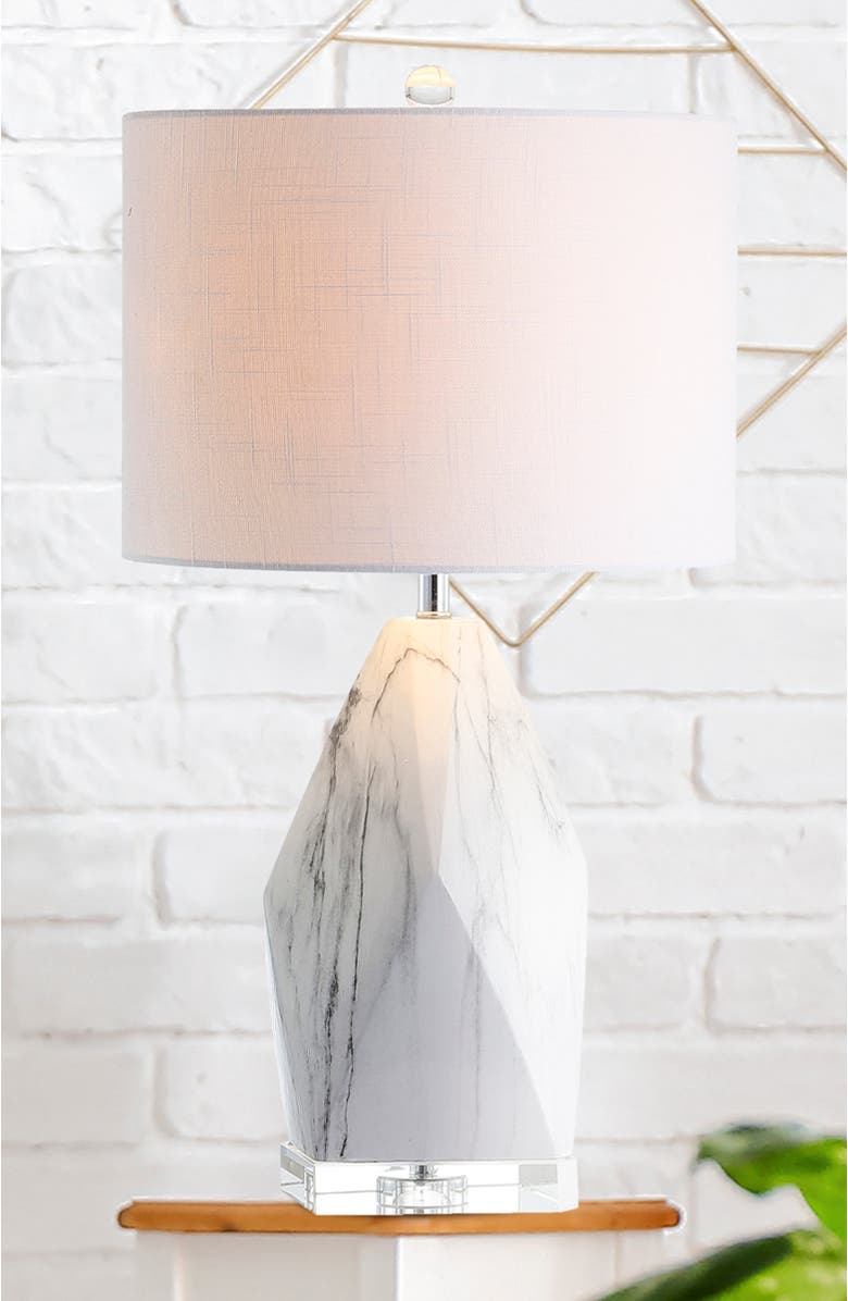 JONATHAN Y Oslo Ceramic Marble/Crystal LED Table Lamp, Alternate, color, White