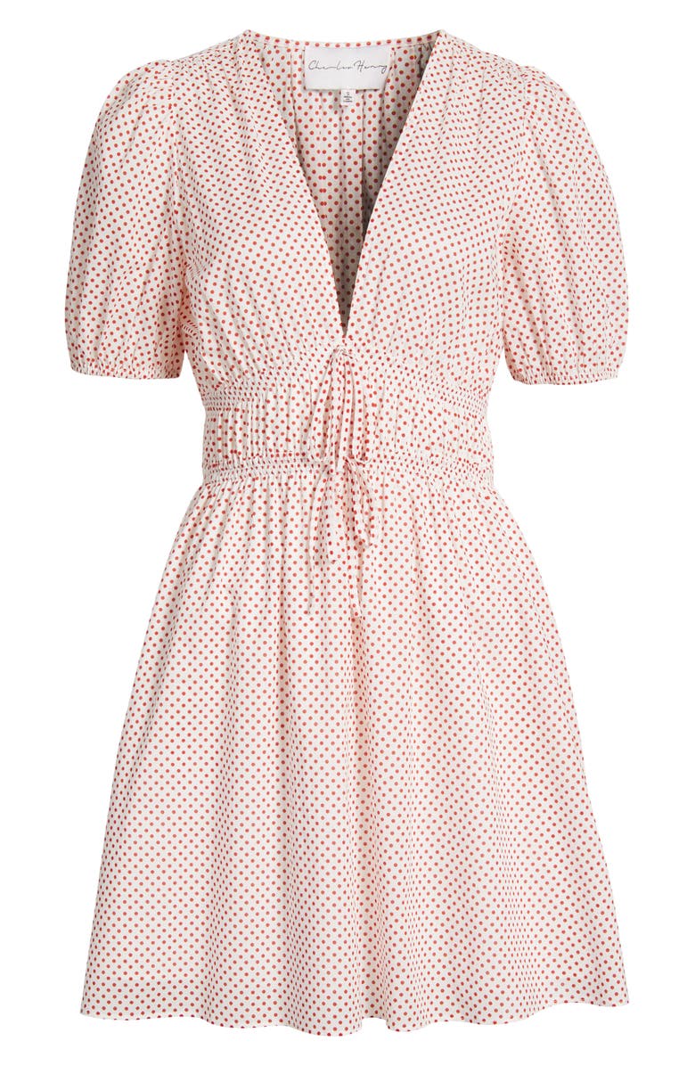 Charles Henry Polka Dot Empire Waist Cotton Dress, Alternate, color, Red Dot