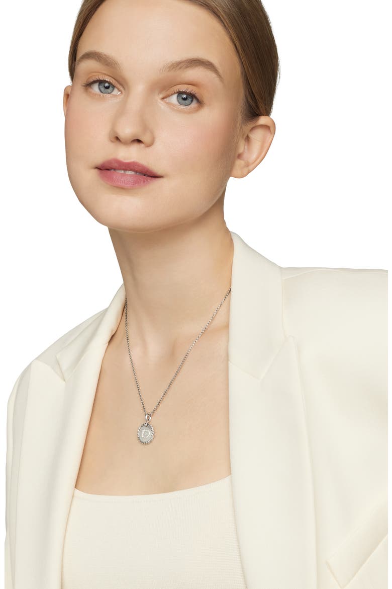 Initial Charm Necklace with Diamonds, Alternate, color, SILVER/ DIAMOND-D