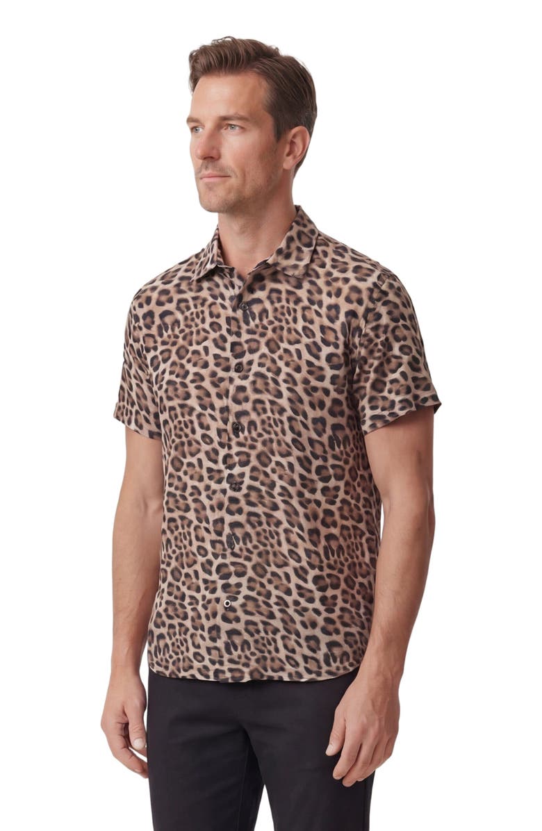 Lords of Harlech Leopard Mens Linen Button-up Shirt, Alternate, color, Leopard Brown