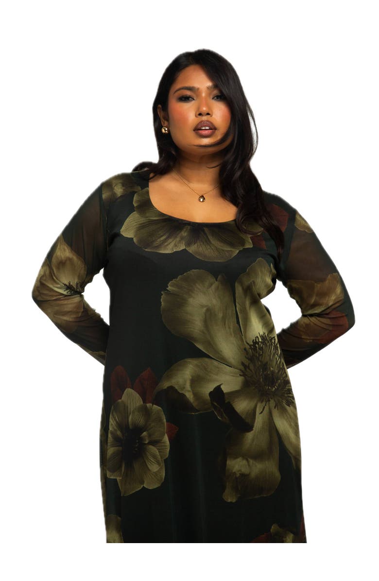 FASHION-SZN CURVE Mesh Floral Print Midaxi Dress, Alternate, color, 