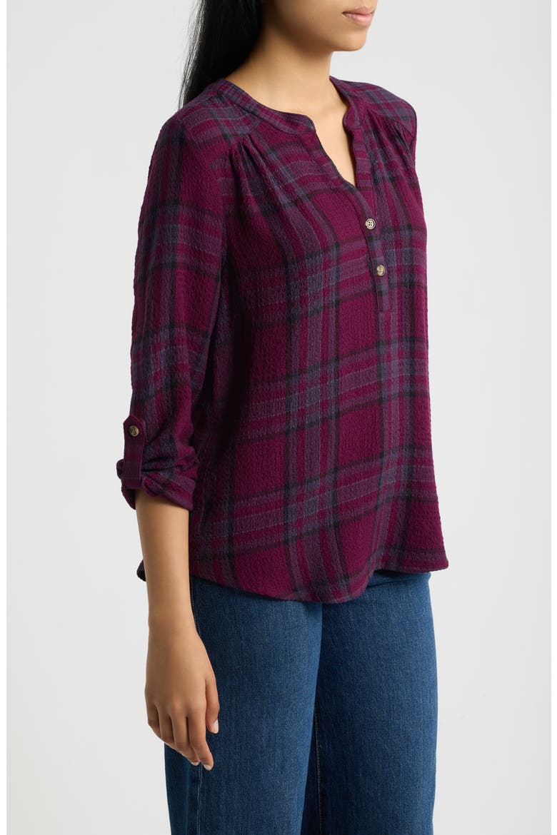 Roll Sleeve Plaid Top, Alternate, color, TAWNY PORT/ BLACK PLAID
