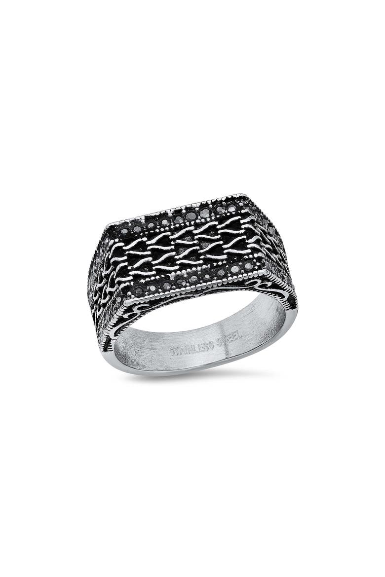 Men's Stainless Steel Simulated Diamond Ring, Main, color, SILVER
