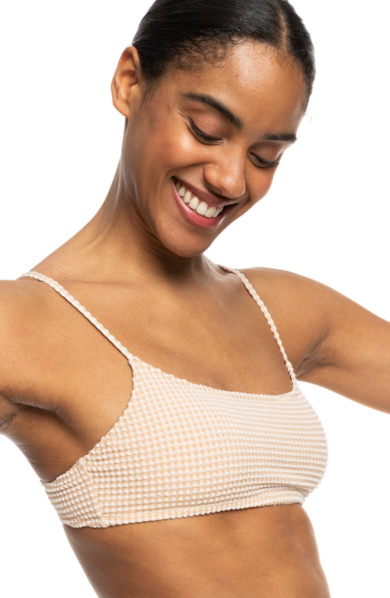 Roxy Gingham Bralette Bikini Top, Alternate, color, Porcini