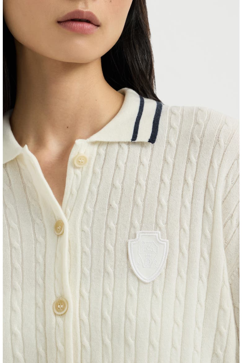 Cashmere cable knit polo shirt with logo, Alternate, color, Milk