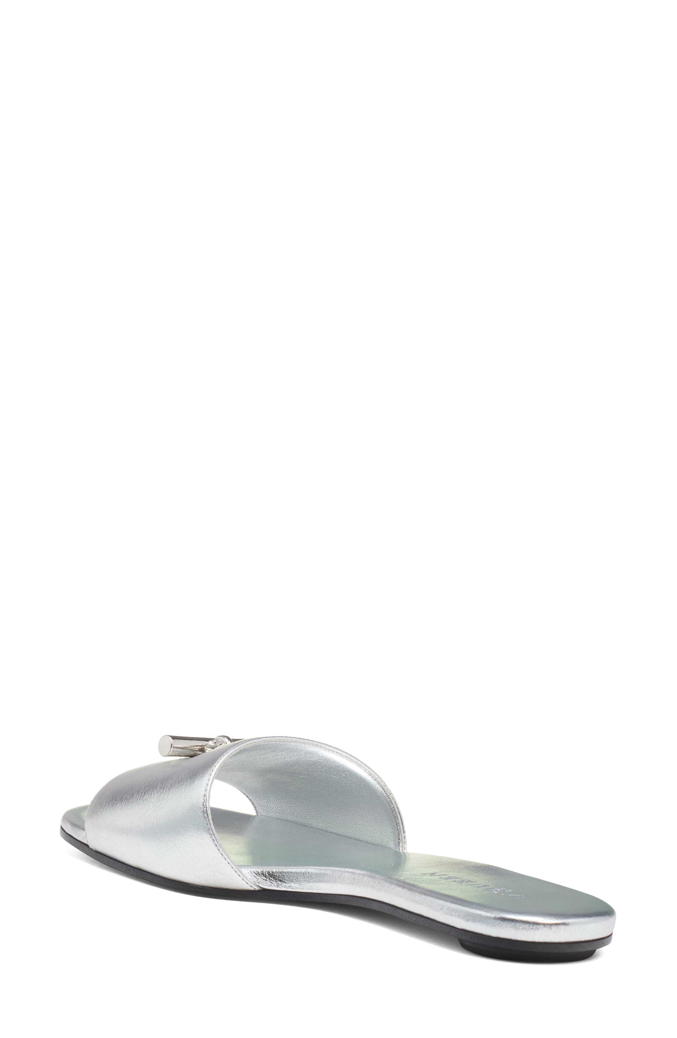 McQueen Metallic Leather Slide Sandal, Alternate, color, Silver/ Silver