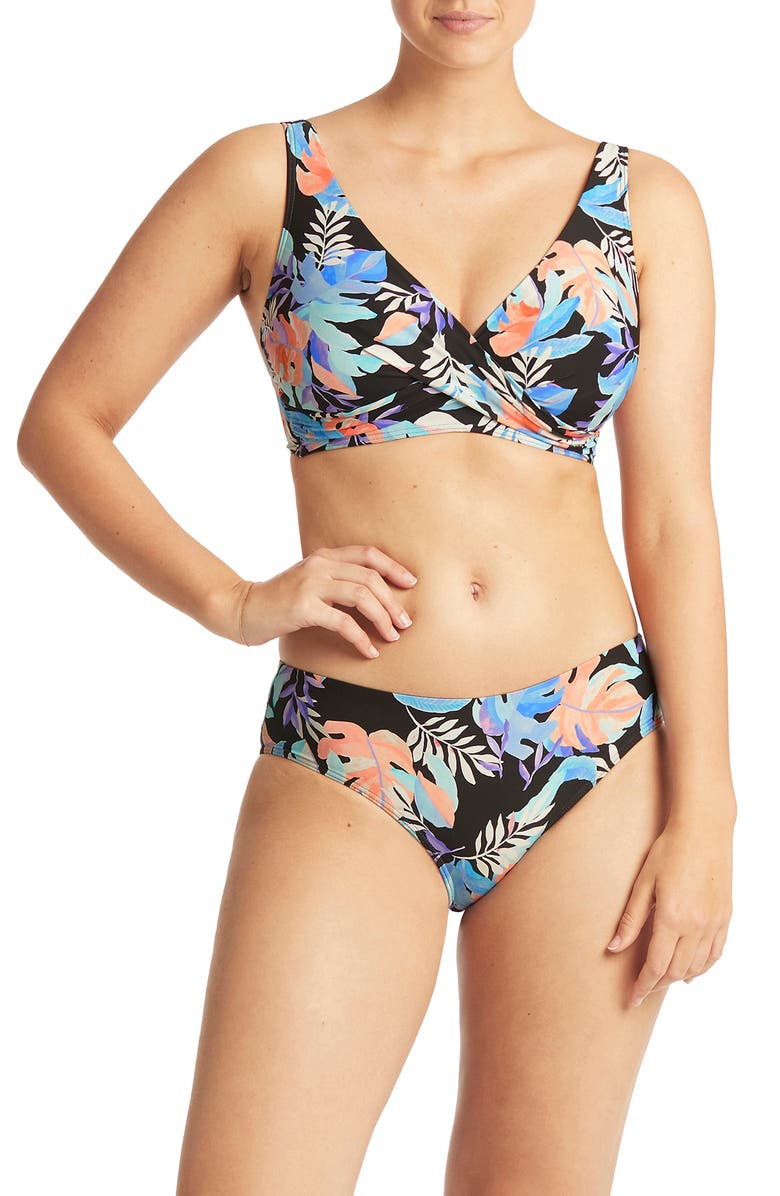 Sea Level Floral Print Bikini Bottoms, Alternate, color, Black