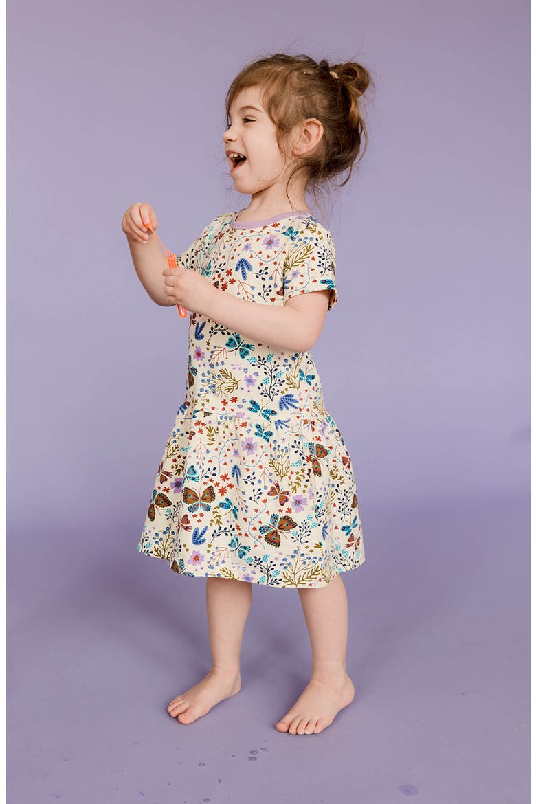 Organic Cotton Short Sleeve Drop Waist Tier Dress, Alternate, color, Lilac Cloud