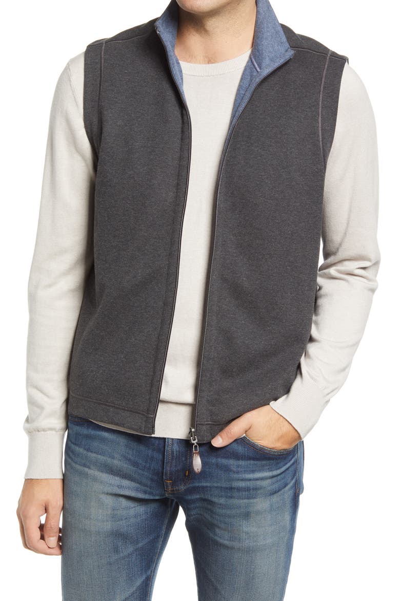 Reversible Knit Vest, Main, color, CHARCOAL/BLUE