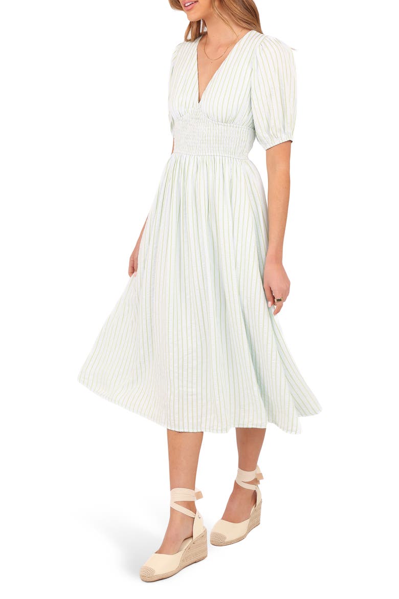 Ronnie Stripe Short Sleeve Midi Dress, Alternate, color, GREEN BLUE STRIPE