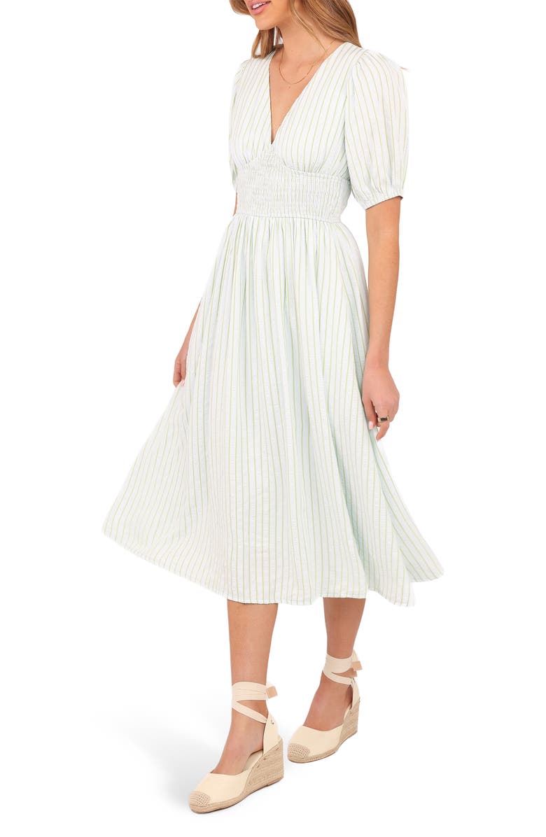 Petal & Pup Ronnie Stripe Short Sleeve Midi Dress, Alternate, color, Green Blue Stripe