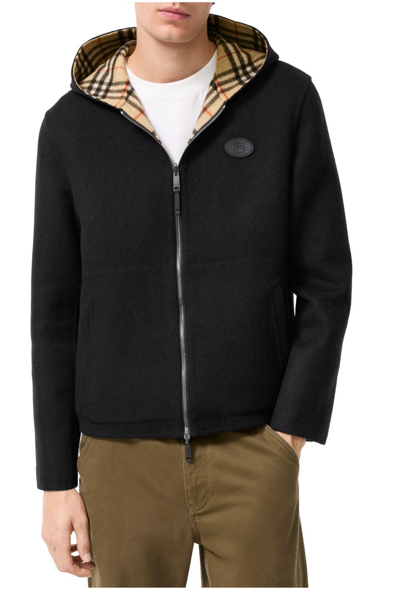 Reversible Wool Newport Hooded Jacket, Main, color, Black/sand beige