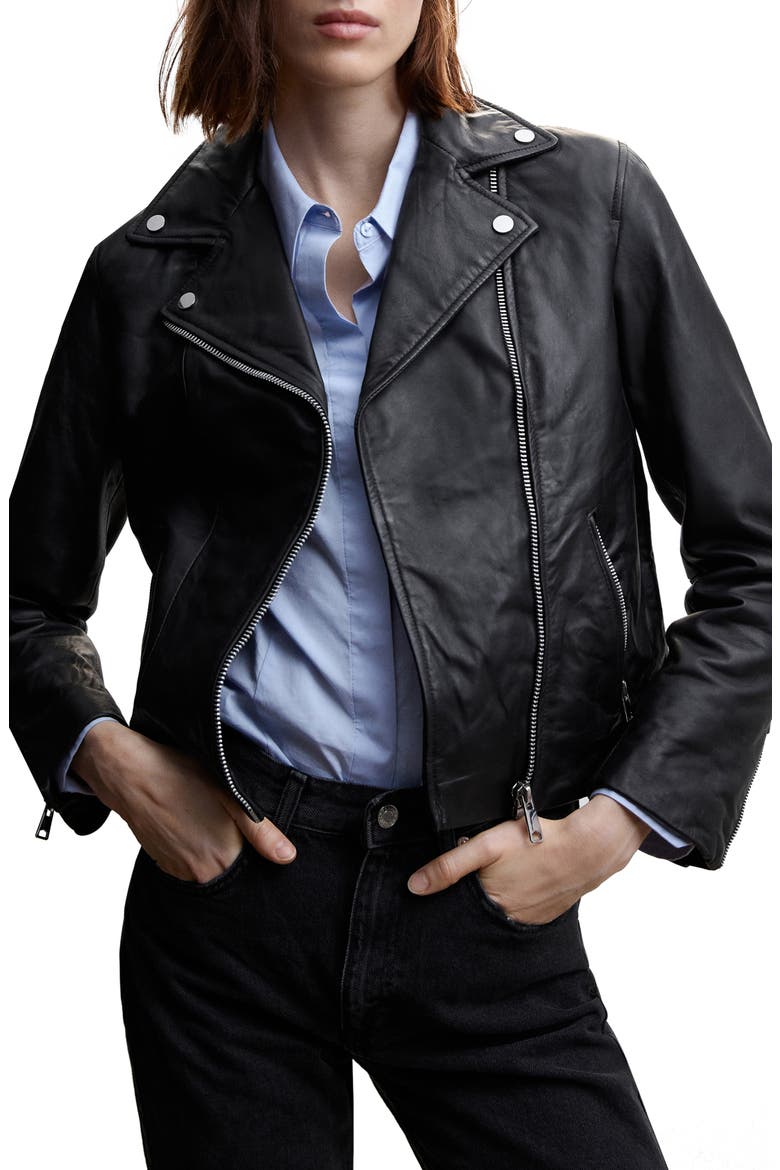 Leather Biker Jacket, Main, color, BLACK