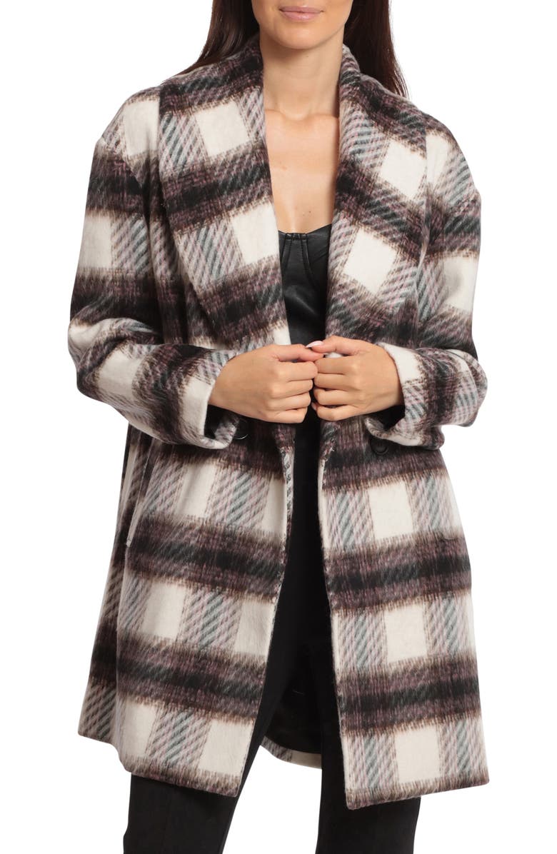Avec Les Filles Plaid Shawl Collar Peacoat, Alternate, color,