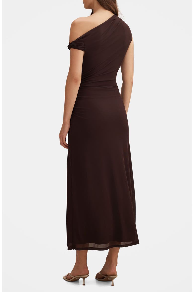 Piper Draped One-Shoulder Midi Dress, Alternate, color, CHOCOLATE