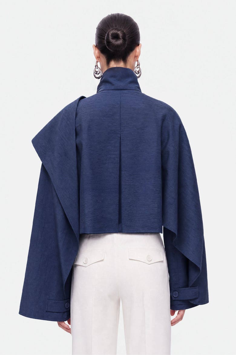 Shawl Detail Stand Collar Trench Coat, Alternate, color, Navy