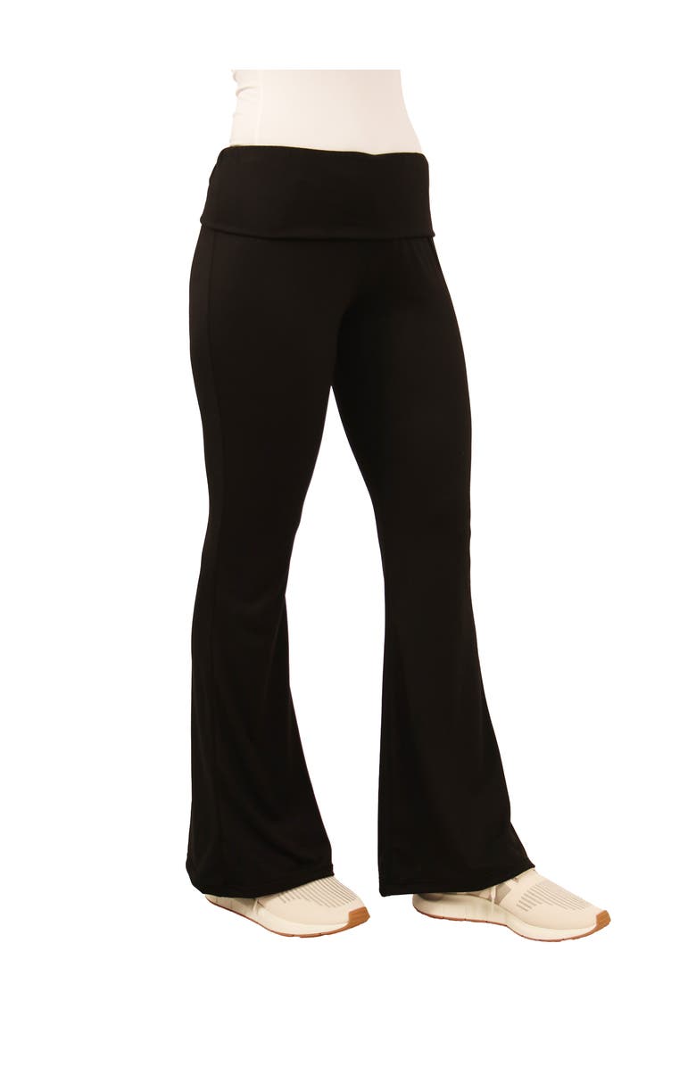 24seven Comfort Apparel Black Bell Bottom Foldover Waist Sweatpants, Alternate, color, Black