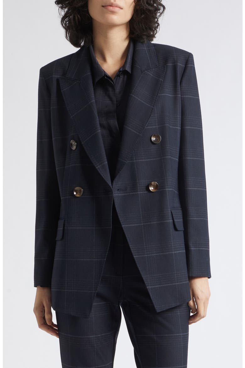 Fedra Double Breasted Plaid Blazer, Main, color, NAVY