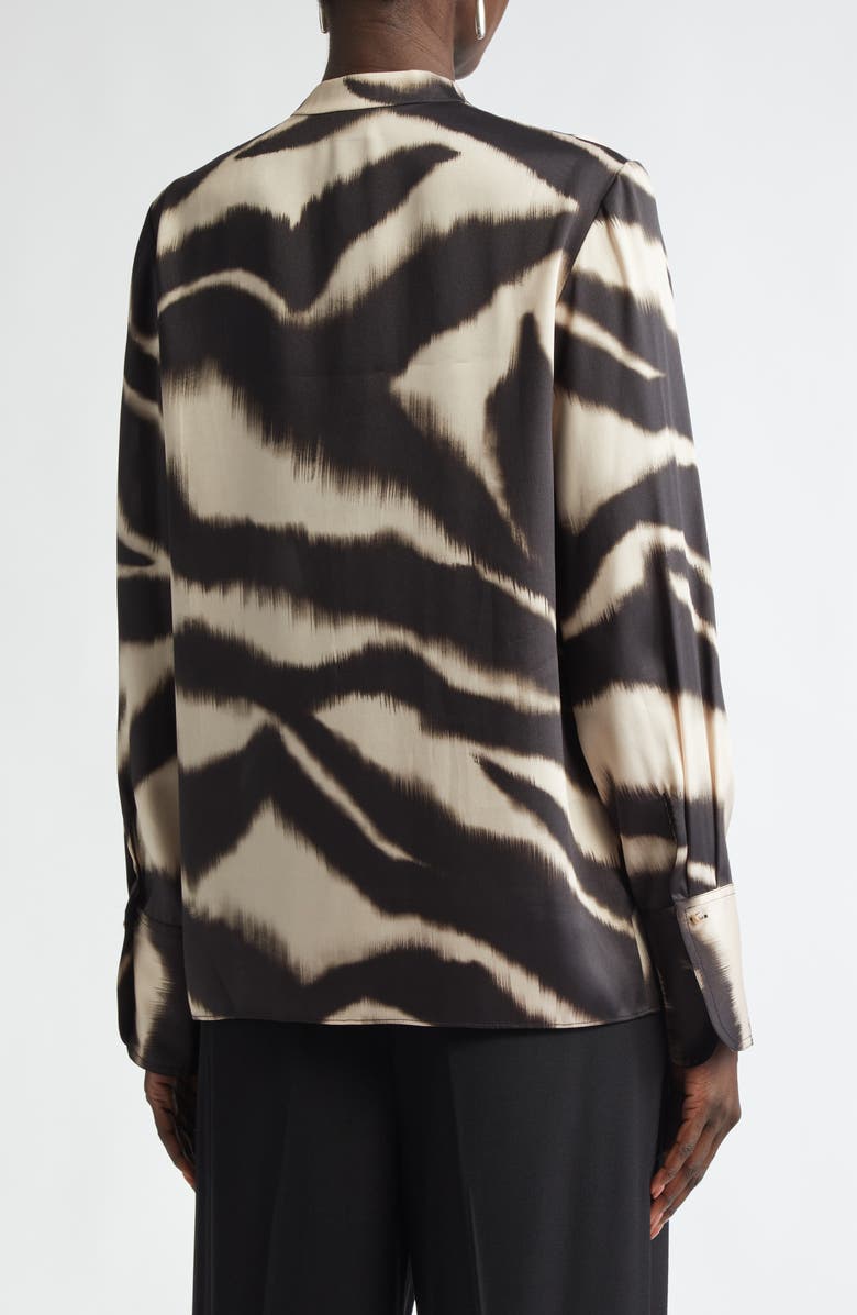 ST. JOHN Zebra Print Ruffle Detail Blouse, Alternate, color, Pink Blush/ Black Multi