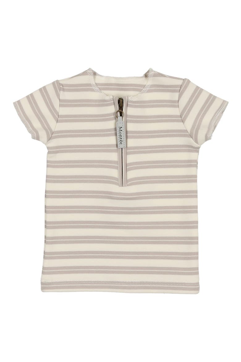 Stripe Zip Short Sleeve Top, Main, color, GREY