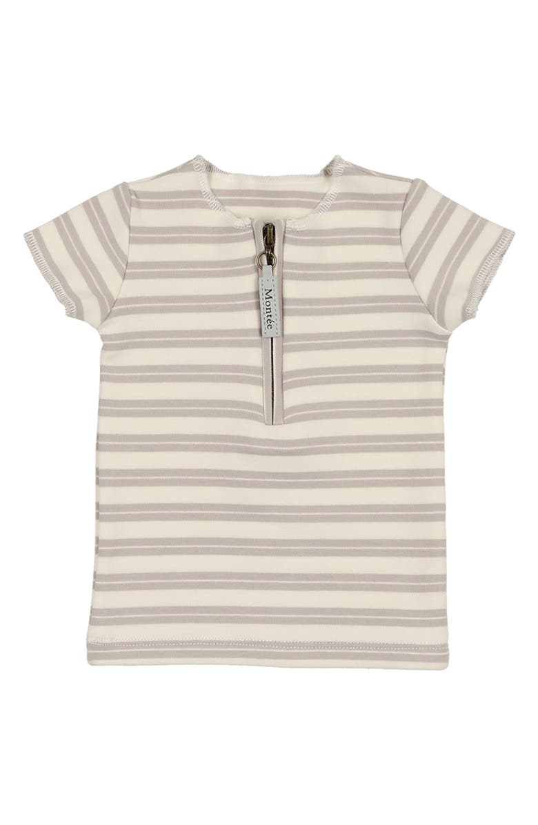 Manière Stripe Zip Short Sleeve Top, Main, color, Grey