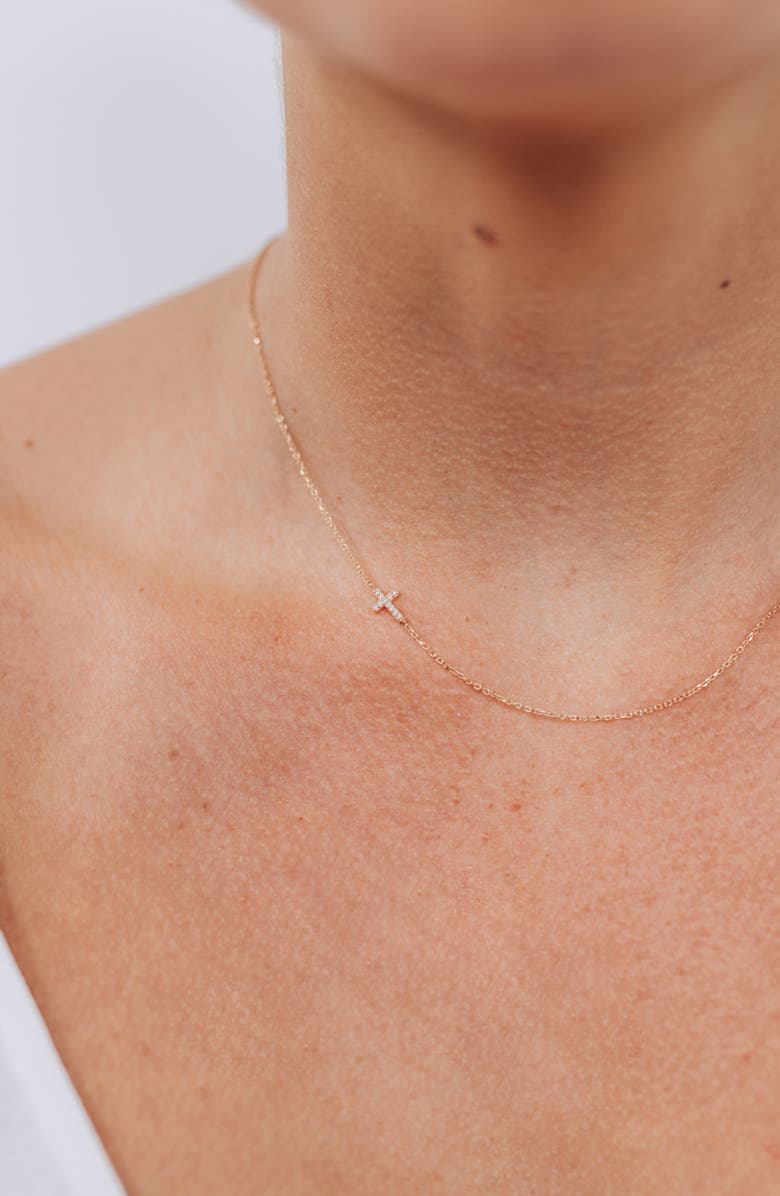 Anzie Love Letter Pavé Diamond Cross Pendant Necklace, Alternate, color, Gold / Diamond/ 16 In