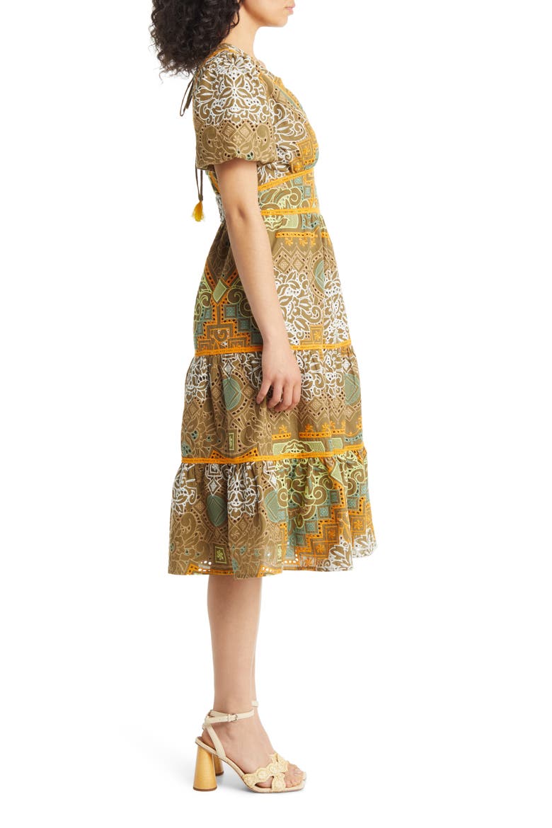 Kena Broderie Anglaise Tiered Cotton Dress, Alternate, color, OLIVE
