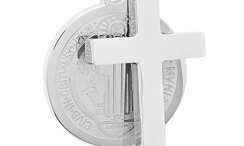 Hmy Jewelry Stainless Steel Cross & Saint Pendant Necklace In Silver