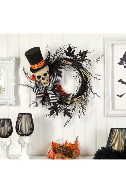 Nearly Natural Halloween Dapper Skeleton Wreath In Black