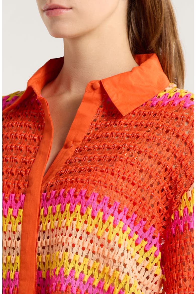 Naomi Metallic Cover-Up Shirt, Alternate, color, VIVID ORANGE CROCHET