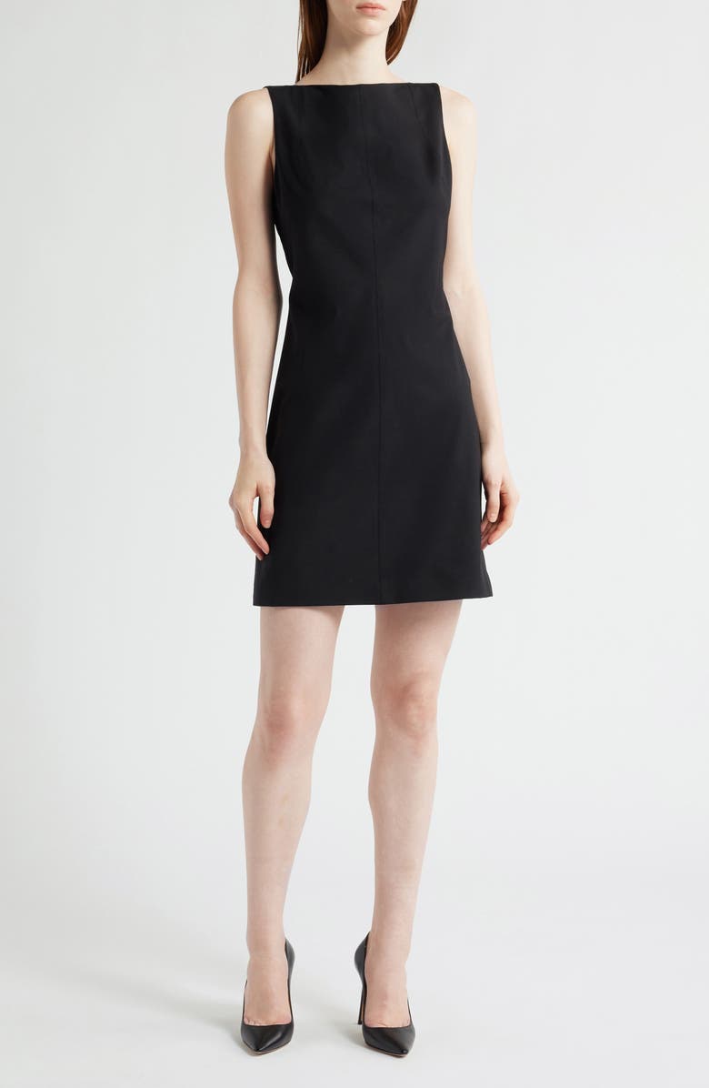 Theory Boat Neck Stretch Wool Minidress, Main, color, Black