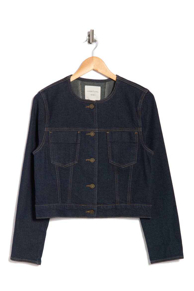 Collarless Denim Jacket, Alternate, color, SEA