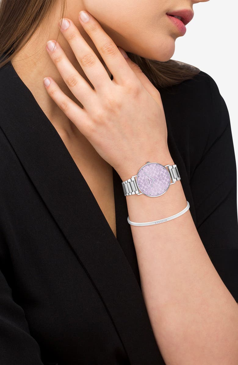 COACH Perry Leather Strap Watch & Bracelet Set, 36mm, Alternate, color, Purple