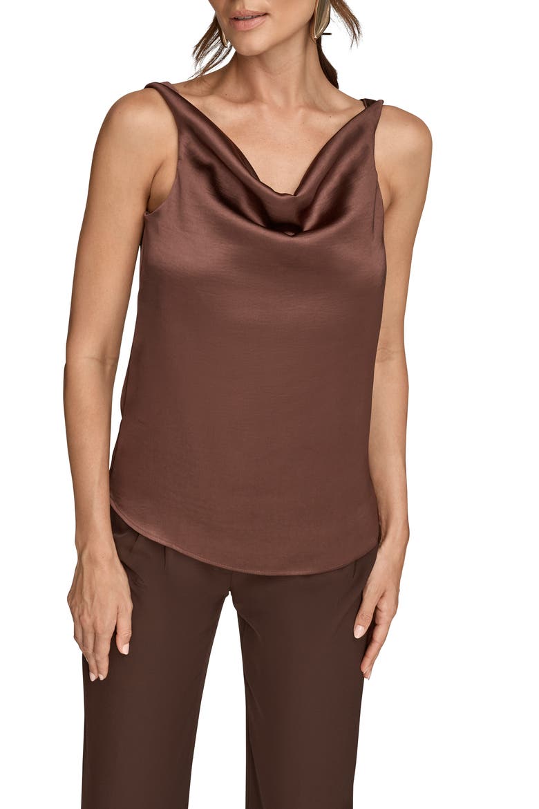Cowl Neck Charmeuse Tank, Main, color, CHOCOLATE PEARL