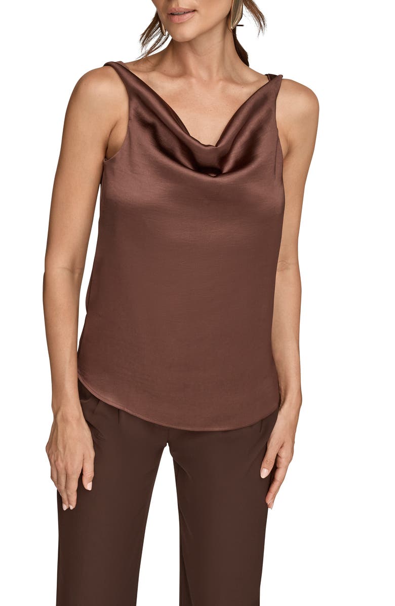 Donna Karan New York Cowl Neck Charmeuse Tank, Main, color, Chocolate Pearl