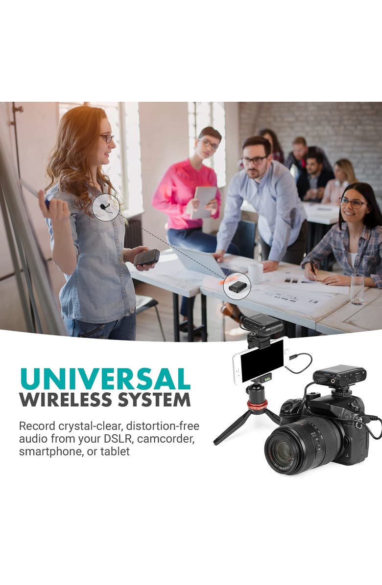 MOVO WMX-1 2.4GHz Wireless Lavalier Microphone System Compatible with Cameras and Smartphones, Alternate, color, Black