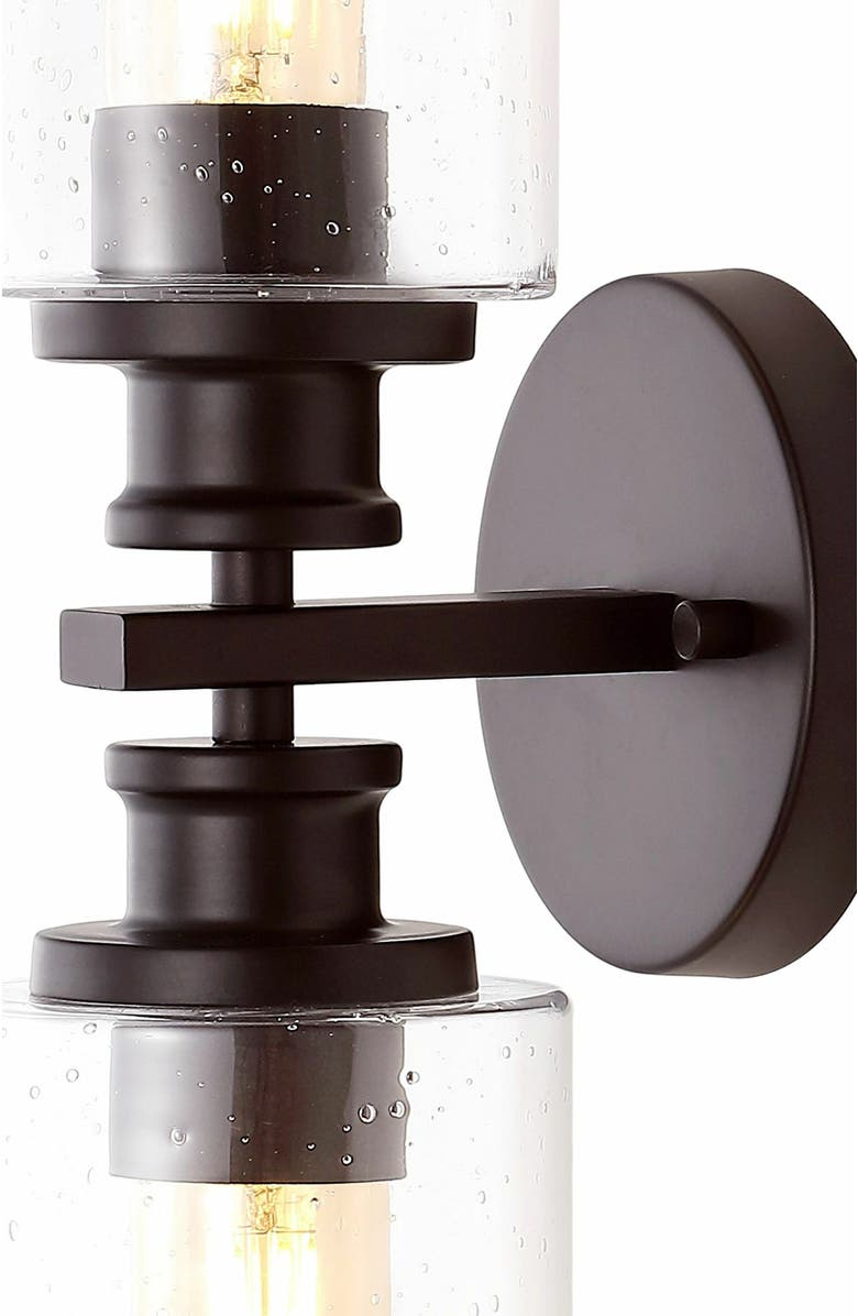 JONATHAN Y Jules Cylinder 2-Light Iron/Seeded Glass Farmhouse Contemporary LED Wall Sconce, Alternate, color, Oil Rubbed Bronze