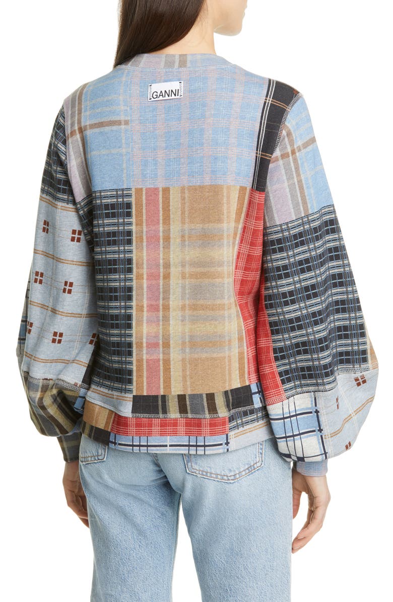 Ganni Isoli Patchwork Balloon Sleeve Sweatshirt, Alternate, color, 