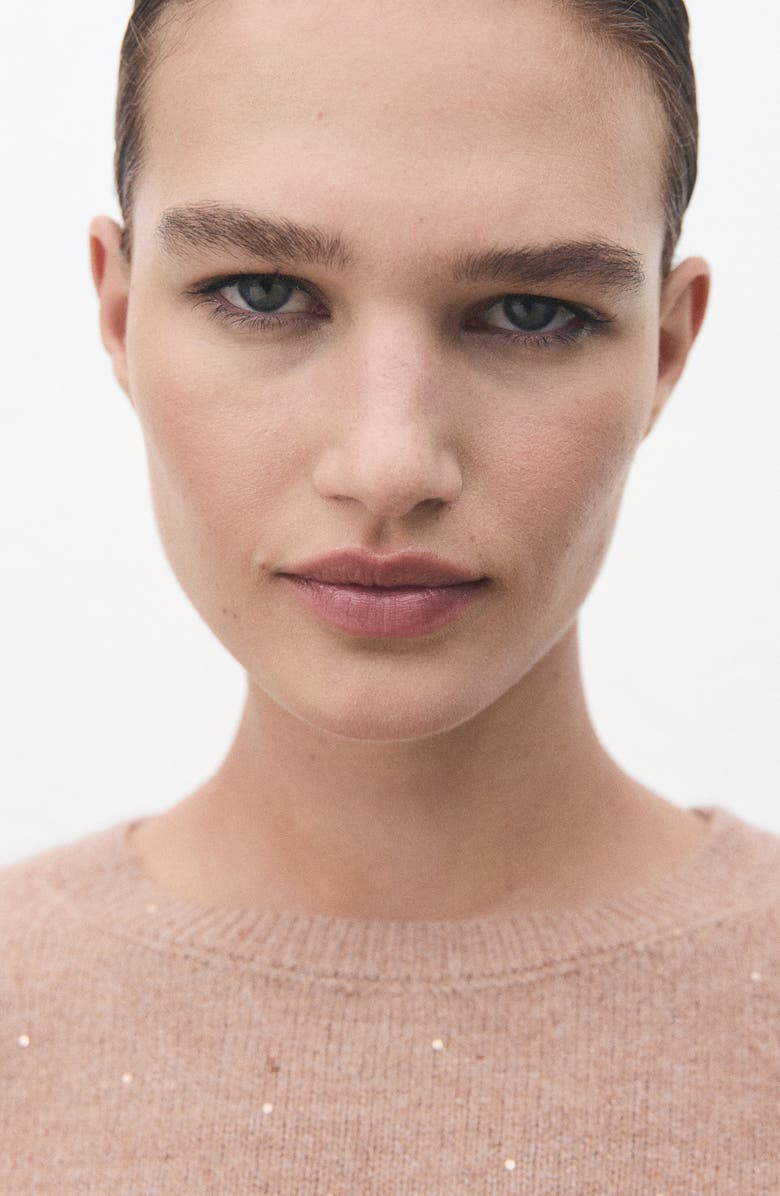 MANGO Metallic Short Sleeve Sweater, Alternate, color, Sand