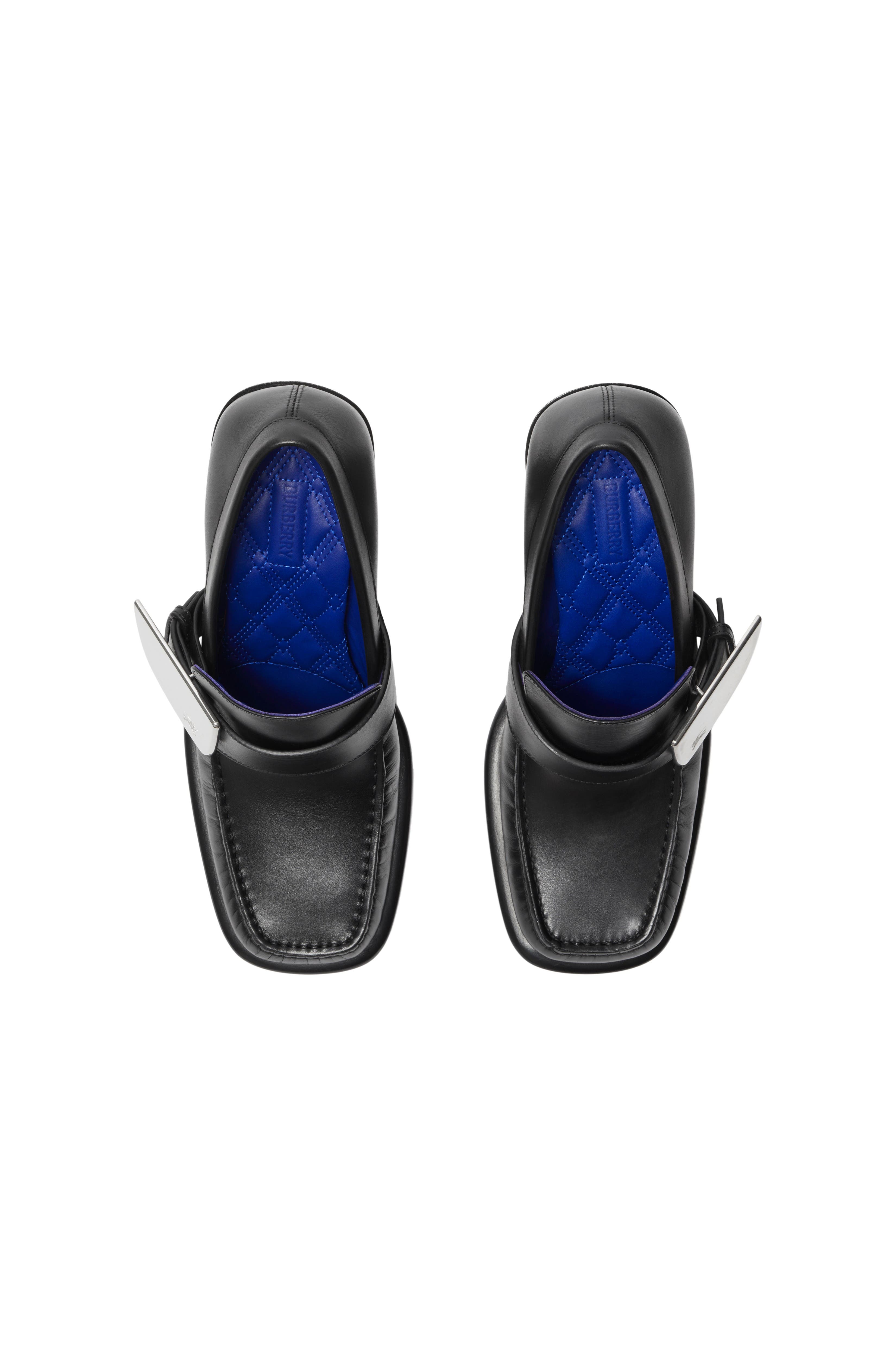 Burberry Leather London Shield High Heeled Loafers, Alternate, color, Black