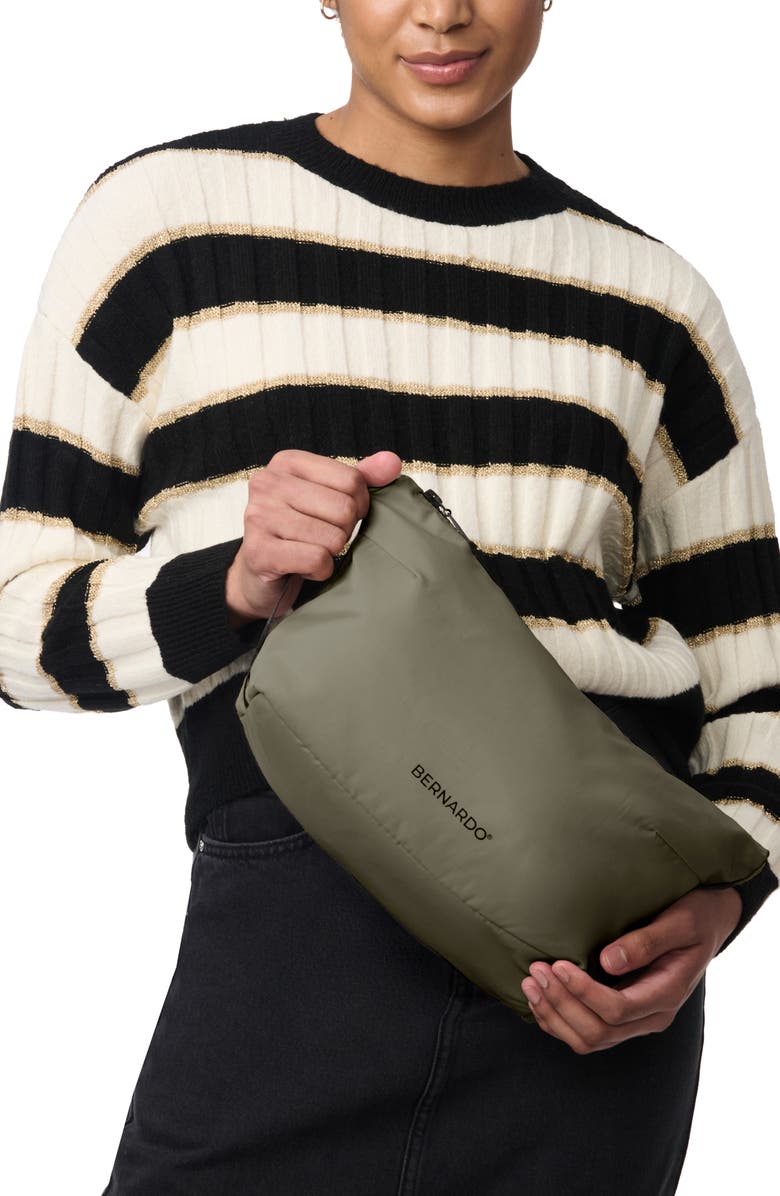 Bernardo Water Resistant Tie Belt Packable Raincoat, Alternate, color, Army Green